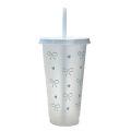 Kawaii Water Bottle Aesthetic Tumbler For Ice Coffee Juice Tea Cute Bowknot Plastic Cups With Straw Lid Portable Drinking Bottle. 