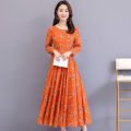 bellylady Women Cotton Sweet Floral Printing Dress Long Sleeves Large Size A-line Skirt Fashion Loose High Waist Dress. 