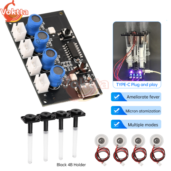 DC5V Humidifier Module Atomization Control Board Four Spray Atmosphere Lights DIY Ultrasonic Nebulizer TYPE-C Interface