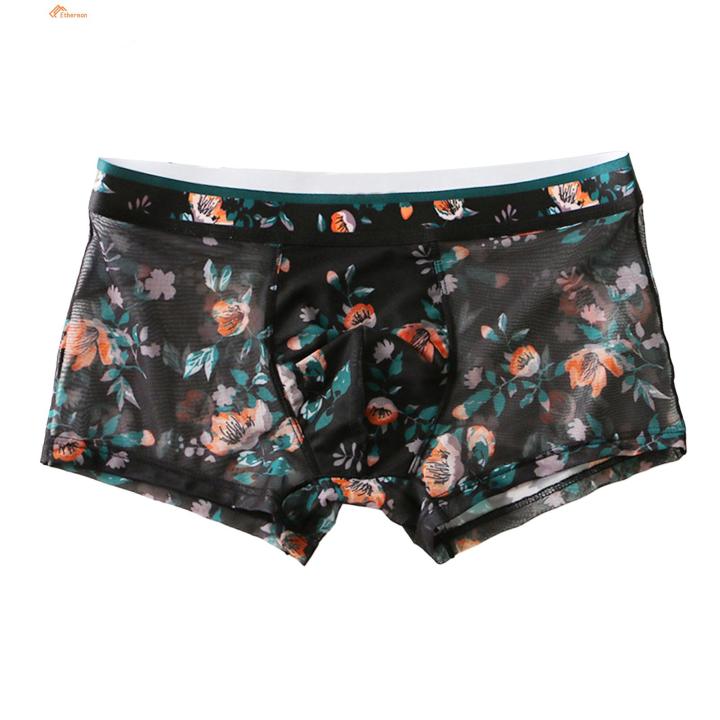 Ethereon Men Underwear Men's Ultrathin Mesh Printed Quick-drying Boxers Plus Size S p Shorts for Summer Moisture-wicking Homewear Underpants Men Underpants