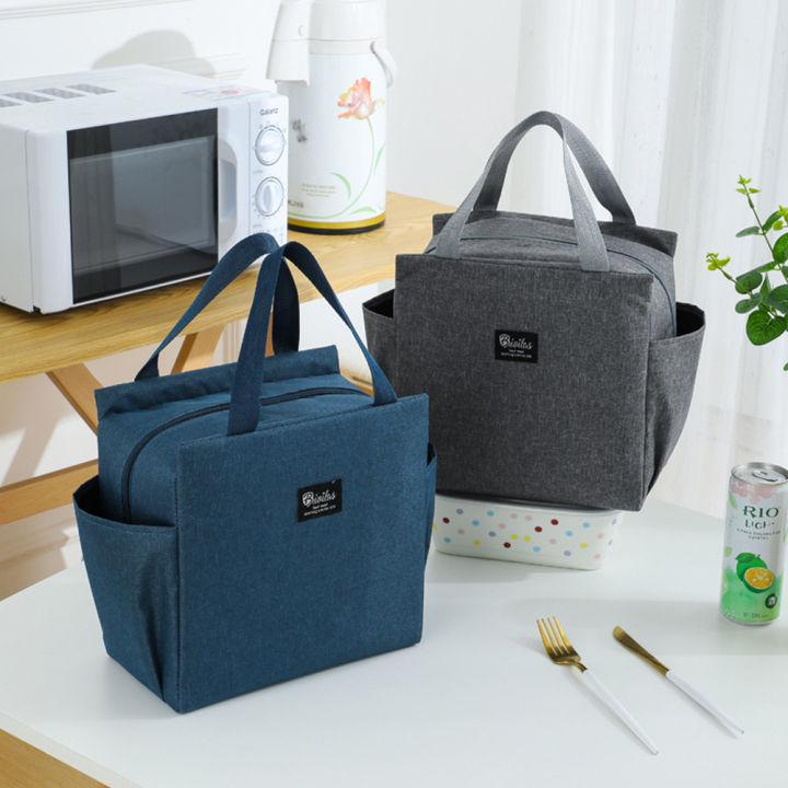 Portable Thickened Insulated Lunch Bag With Double Pocket Oxford Cloth Thermal Bag Lunch Box Handbag