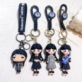 【HOT】 Horror Wednesday Addams Silicone Keychain Toy Thing Hand Home Decor Keychain Doll Schoolbag Pendant Halloween Toy Costume Props. 