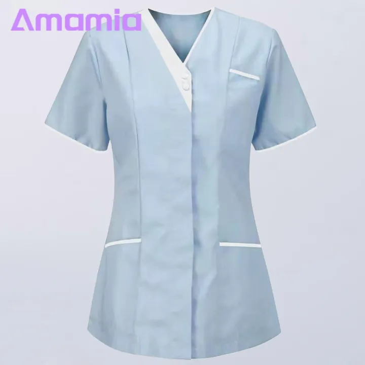 V-neck%20Design%20Nurse%20Tops%20Women's%20V-neck%20Nurse%20Scrub%20Tops%20with%20Pockets%20Stylish%20Patchwork%20Color%20Nursing%20Uniforms%20for%20Work%20Short%20Sleeve%20Overalls%20Workwear%20Nurse%20Uniform%20-%20Image%205