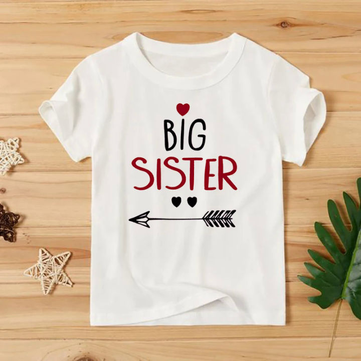 Big Sister Little Brother Siblings Matching T Shirts Boys Girls Summer Clothes Tops Birthday Party Gift Outfits White