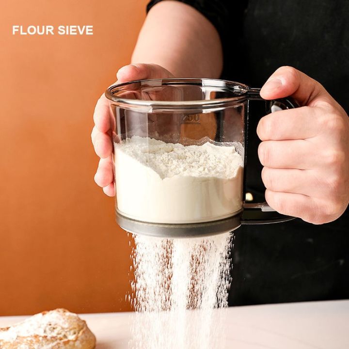 Hand Press Design Plastic Powder Sifter Fine Mesh Kitchen Sieve for ...