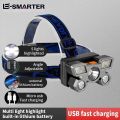 USB Rechargeable Headlamp Portable 5LED Headlight Built-in Battery Torch Portable Working Light Fishing Camping Head Light. 