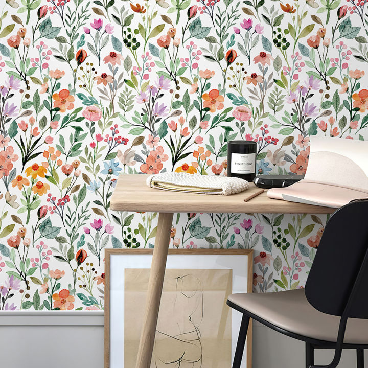 【HOT】 Watercolor Floral Peel And Stick Wallpaper Waterproof Self Adhesive Home Decor Chic Vinyl Floral Cabinet Sticker