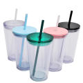 16oz Double Layer Plastic Straw Cup Borderless Creative Portable Carrying Cup. 