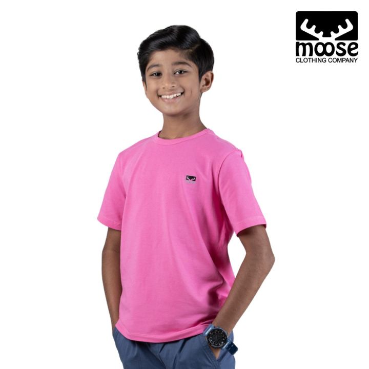 Moose Boys’ Crew Neck T-Shirt - Pink Solid