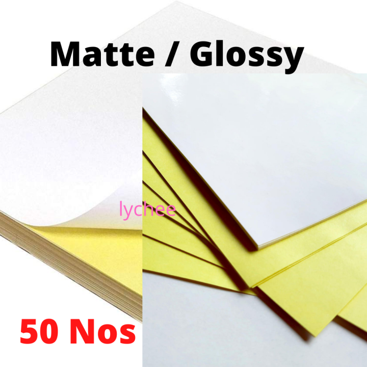Sticker Paper Matte / Glossy A4 Size 50 Sheets Blank Sticker Paper