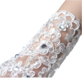 Wedding Bridal Lace Gloves Elegant Short White Lace Rhinestone Women’s Fingerless Gloves Wedding Accessories 100% Polyester and Rhinestone. 