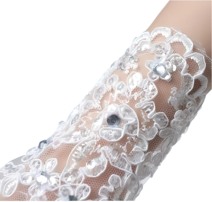 Wedding%20Bridal%20Lace%20Gloves%20Elegant%20Short%20White%20Lace%20Rhinestone%20Women%E2%80%99s%20Fingerless%20Gloves%20Wedding%20Accessories%20100%25%20Polyester%20and%20Rhinestone%20-%20Image%204