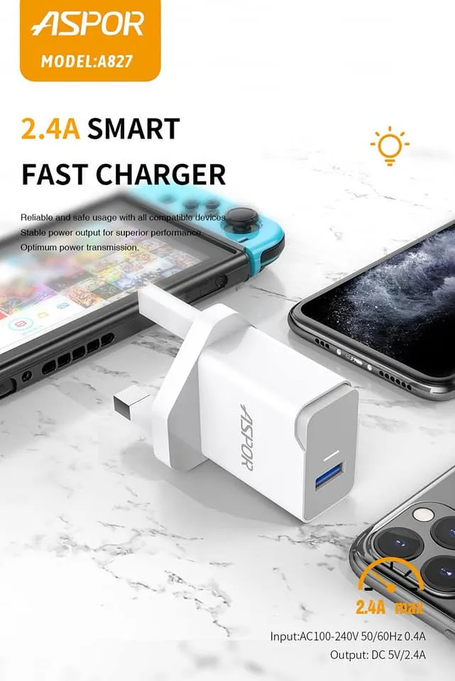 Aspor Single USB Home Charger 3.0 AMP with Type-C Cable: Buy Online at Best Prices in SriLanka | Daraz.lk