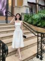Tea Break French Style Zhao Lusi Star Same Evening Dress 2024 Summer New Slim Fit Braces in White Dress. 