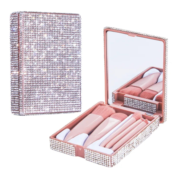 5Pcs Makeup Brush Set Travel Mini Portable Box With Mirror Multi ...