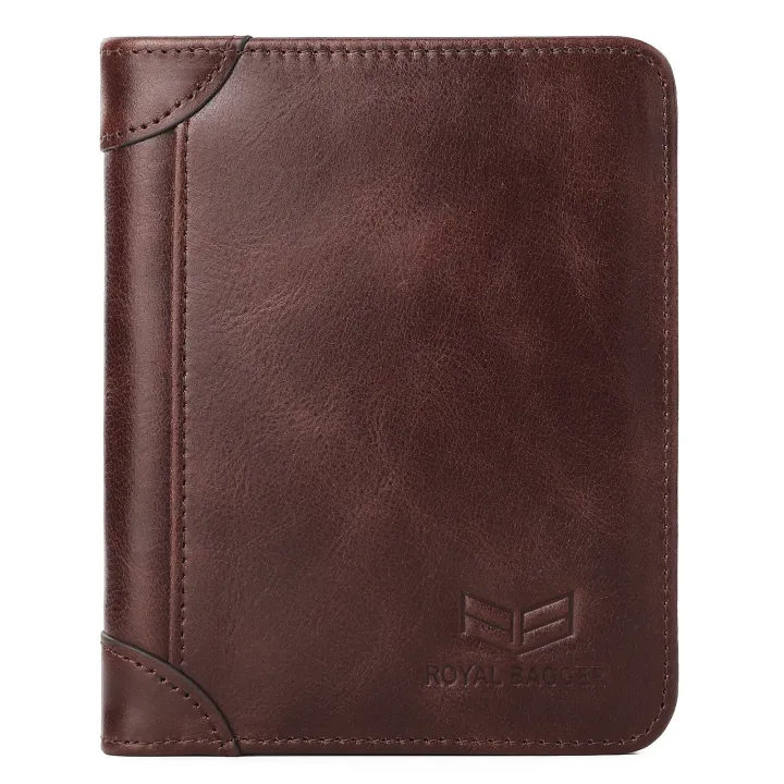 【BestGO】Royal Bagger  Cow Leather Fashion RFID Short Wallet Purse For Men Boys Business Card Clip Bag Men's Casual High Capacity Multifunction Holder Bags Multi-Card Position Wallets