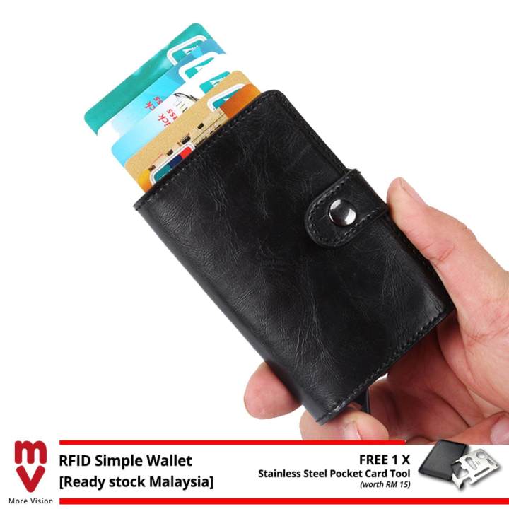 RFID Wallet Ridge US Metal Money Clip Thin Credit Card Case RFID Blocking Card Holder Simple Leather Wallet for Men and Women