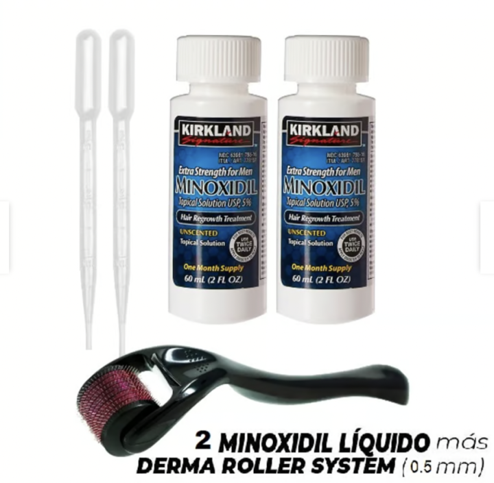 Minoxidil Kirkland 5% - 2 frascos + DermaRoller 0.5mm