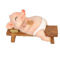 Pig Statue Strong Durable Lying On Bench Mini Pig Figurine Resin Rustic Style Cute Funny Lifelike Look for Family Office. 