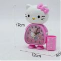 Hello Kitty alarm clock super alarm clock cute mini bedside cartoon for primary school students with pen holder beautiful pink color and blue color analog alarm clock with cute pen holder. 