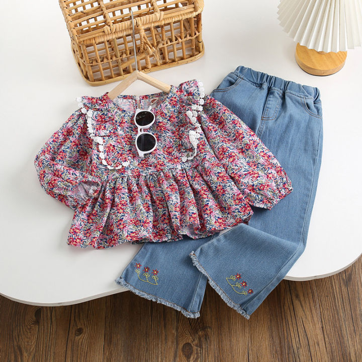 Girls'%20spring%20autumn%20suits%202023%20new%20children's%20baby%20floral%20shirt%20Tops+%20jeans%20Denim%20Pants%20two-piece%20clothing%20sets%20-%20Image%202