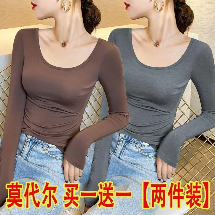Black%20Modal%20Long%20Sleeve%20T%20Women's%20T-shirt%202024%20New%20Spring%20and%20Summer%20U%20Collar%20Slim-Fitting%20T-shirt%20Low-Necked%20Underwear%20Blouse%20Top%20-%20Image%207