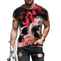 Summer men's short sleeved 3D printed polyester o-neck casual color pattern loose top T-shirt oversized. 