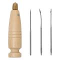 4Pcs Leather Sewing Awl Kit DIY Needle With Wooden Handle Set Leather Canvas Tent Shoes Punch Curved Crochet Repairing Hook Tool. 