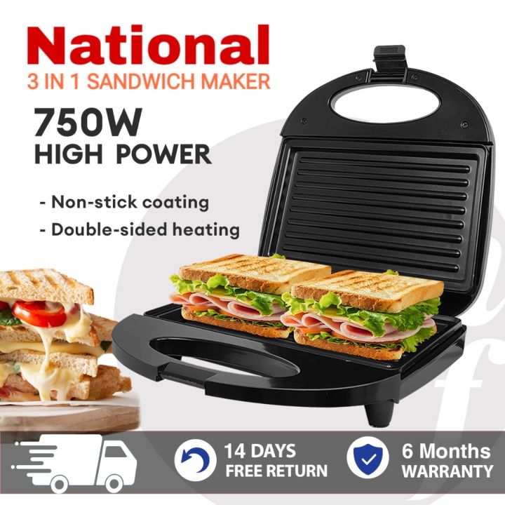 National N-704 Multi-Plate 3-in-1 Sandwich Maker | Waffles, Paninis, & Grilled Meals