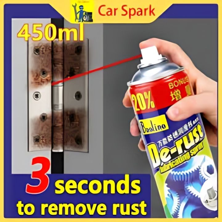 [2] De-Rust Lubricating Spray 450ml | WD-40 Alternative Rust Remover & Lubricant | Multi-Purpose Bolt Loosening Agent | Anti-Rust Spray for Cars, Motorcycles, Bicycles, Hinges, Machines & Tools | Fast Rust Dissolver & Metal Protection