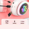 Flashing LED Cute Cat Ears Headphones Bluetooth Wireless Headset with Mic TF FM Kid Girl Stereo Music Earbud Kitten Earphon Gift. 