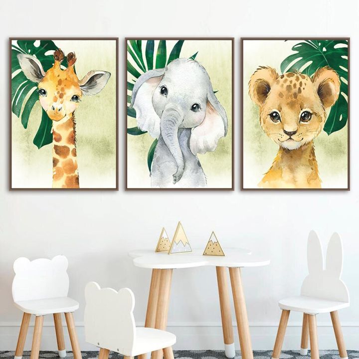 For Baby Boy Baby Room Canvas Wall Art Nursery Animals