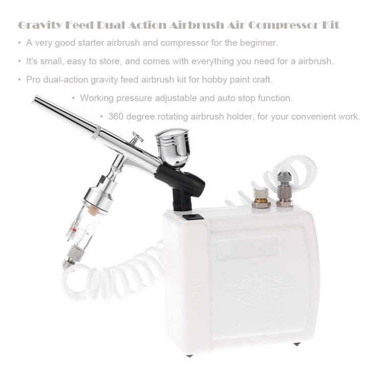 KOGEEK New 110-240V Professional Gravity Feed Dual Action Airbrush Air Compressor Kit for Art Painting Makeup Manicure Craft Cake Spray Model Air Brush Nail Tool Set White