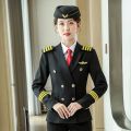 Aviation School Pilot Plane Long Air Less Business Suit Autumn and Winter Male and Female Band Overalls Stewardess Uniform. 