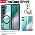 3 in 1 Tecno Camon 40 Pro 5G Shockproof Phone Case With Magnetic Wireless Charging Sticker For Tecno Camon 40Pro Camon 30s Anti Spy Full Coverage Tempered Glass + Lens Film. 