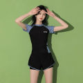 Fashion Women's Swimming Suit Ladies Patchwork Short Sleeve Swimwear 2023 Sports Pool Beachwear Two Piece Swimsuit With Shorts. 