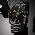 New LX217 Stainless Steel / Leather Luxury Men Watch Quartz Analog Business Chain Casual Wrist Dial GenX Watches For Boys Gents Black Mix PRM. 