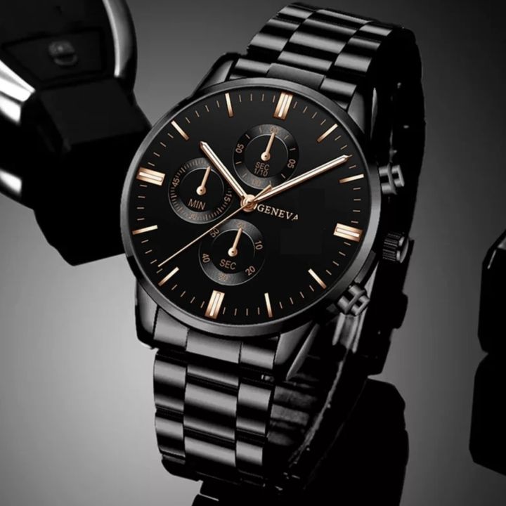 New LX217 Stainless Steel / Leather Luxury Men Watch Quartz Analog Business Chain Casual Wrist Dial GenX Watches For Boys Gents Black Mix PRM