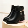 Genuine Leather Cotton-Padded Short Boots for Women - Fleece Lined, Comfortable Winter Footwear. 