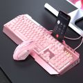 Pink Purple Gaming Keyboard and Mouse Set Mechanical Feel Girl Cute USB Wired keybord With white LED Light backlit key board membrane external For PC Laptop Computer. 