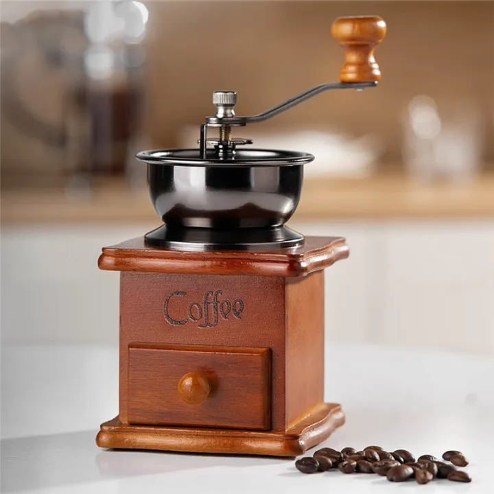 Manual Coffee Grinder withSpoon Mini Vintage Wooden Coffee Bean Grinder ...