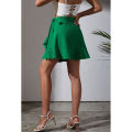 Yfashion Women Ruffle Skirt Summer Elegant High Waist Lace-up Simple Solid Color Short Skirt For Date Beach Party. 