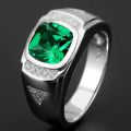 【IKE】Fashion Green Crystal Emerald Gemstones Diamonds Concise Rings for Men  White Gold Silver Color Jewelry Bague Trendy Bands. 
