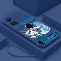 OPPO A78 4G Reno 8T 4G A77 A77s A17K A33 A92 A31 A1K OPPO F21s Pro Smile Astronaut Square Phone Case Liquid Silicon Soft Casing nasa Cover. 