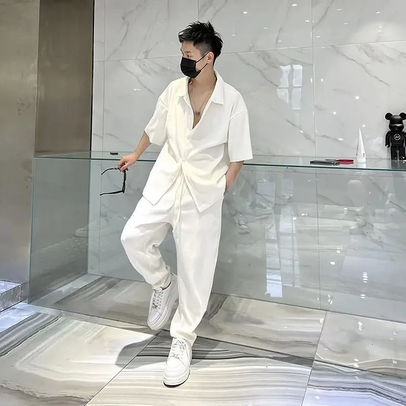 Men's Full Set One Entire Outfit ins Hong Kong Style Loose Short