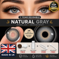 Colour Eye Contact lenses Gray (Natural look) 1 year use. 2 lenses (1 pair)+ lens case+ Liquid+ tweezers colour. 