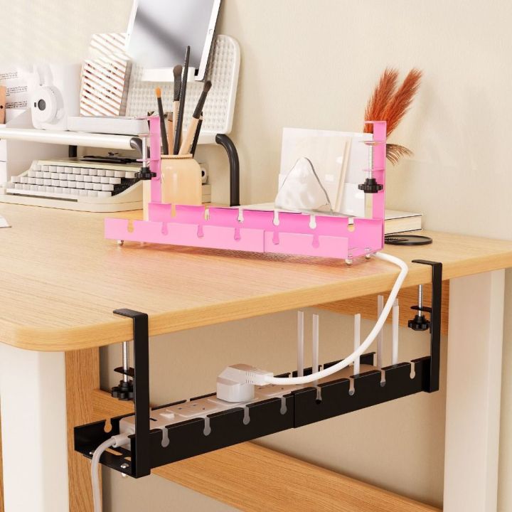 Durable No Drilling Under Desk Cable Management Tray Heavy Duty Space ...