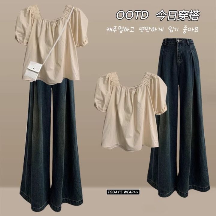 Plus%20Size%20Summer%20Match%20a%20Set%20of%20Women's%20Fat%20mm%20Fashion%20Square%20Collar%20Covering%20Belly%20Thin%20Shirt%20All-Match%20Wide%20Leg%20Pants%20Two-Piece%20Set%20-%20Image%202