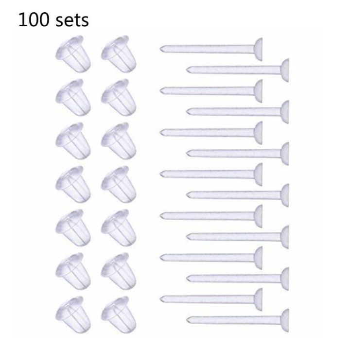 100 Set Hypoallergenic Simple Plastic Earrings Clear Ear Needle and Resin Backs DIY Ear Accessories