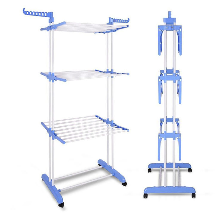Clothes%20Drying%20Rack,3%20Tier%20Rolling%20Dryer%20Clothes%20Hanger,Collapsible%20Garment%20Laundry%20Rack%20with%20Foldable%20Wings%20and%20Casters%20Indoor/Outdoor,Large%20Standing%20Rack%20Stainless%20Steel%20Hanging%20Rods%20-%20Image%204